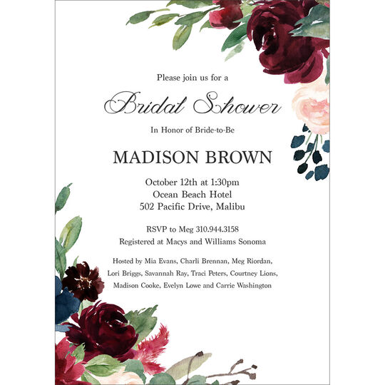 Burgundy Corner Floral Invitations